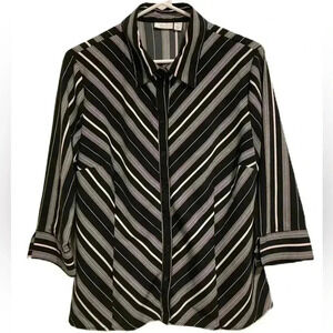 Apt. 9 Women’s Button-down collared shirt top black white stripe blouse Sz. L